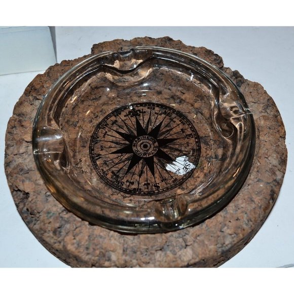 Vtg Mariner's Compass Glass Astray Inside Thick Cork Base 7.5” MCM Boathouse - Picture 1 of 7